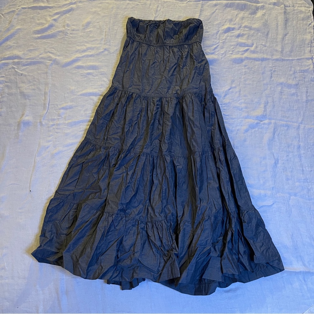 San Julian Dress Strapless Gray Ruffle Long Elastic Made in the 🇺🇸